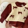 Suéter Feminino Outono e Inverno 2024 Novo Estilo Pulôver Falso Duas Peças Top Tricotado com Laço Roupas Infantis