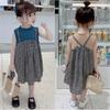 Vestido para Niña con Estampado Floral Falso de Dos Piezas, Vestido de Princesa, Nuevo Estilo de Verano, Ropa Infantil de Comercio Exterior, Venta al por Mayor para Edades 3-8