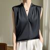 Satén de Seda 2026 Primavera/Verano Nuevo Top Camisola para Mujer Ajustado al Cuerpo Escote en V Hombros Anchos Manga Corta sin Mangas