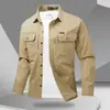 Chamarra tipo camisa de algodón para hombre, superventas transfronteriza, con múltiples bolsillos, adecuada para uso casual al aire libre, camisa de manga larga, camisa estilo militar para hombre