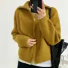 Cárdigan de Lana Estilo Coreano Solapa Cremallera Tejido Cardigan para Mujer Otoño Invierno Engrosado Gama Alta Suave Esponjoso Mangas Raglán Suéter Abrigo