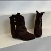Botines de mujer estilo retro con plataforma interior y flecos, nueva colección de otoño, botas vaqueras versátiles de punta para mujeres menudas