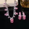 Set Transfronterizo de Joyería de Zirconia Microincrustada Europea y Americana con Diseño de Pétalo de Gota de Agua y Fila de Diamantes, Cadena para Clavícula de Uso Diario Estilo Ins
