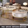 Mesa de centro de pedra para sala de estar, apartamento pequeno, novo estilo, mesa de centro redonda de vidro vermelho, leve, moderna e simples, pequena mesa
