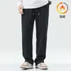 Pantalones Pesados Hanska para Hombre Invierno con Forro Polar Gruesos de Marca Moderna Sueltos Deportivos con Cordón Rectos Negros para Piso