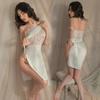 Ropa Interior Sexy Sexy Camisón de Encaje Antiguo Bata de Batalla Deseo Puro de Gama Alta Escote con Abertura Vestido Largo con Cordones Conjunto de Tentación