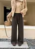 Zhu Feiyan 2026 Inverno Novo Estilo Calça Listrada com Pelúcia Interna Calça Casual Versátil Calça de Caminhada Preguiçosa Feminina Calça de Barra Reta