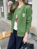 Cardigã de tricô simples e estiloso com gola redonda e bordado floral, novo suéter casual feminino de outono e inverno, corte solto, estilo coreano