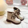 Botas Martin para niños de 6 a 12 años, botines cortos de estilo británico para niñas, nuevas botas de cuero de otoño e invierno, zapatos para niños mayores antideslizantes de suela blanda