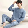 [Atacado de Fábrica] Pijama Masculino de Malha, Outono Manga Longa e Calça Longa 6535, Caimento Solto, Estampado, Tamanho Grande Conjunto de Duas Peças G-4X