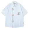 Linha de Roupas Masculinas Bordada com Listras de Cachorro Camisa de Manga Curta para Mulheres 2026 Estilo Coreano Solto Estilo Preguiçoso Camisa de Estudante