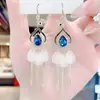 2026 Novos Brincos Elegantes de Cristal Azul Moda Coreana Design Longo Brincos Tendência de Influenciador para Mulheres Venda por Atacado