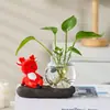 Yilu Youyou Ciervo de Cerámica Florero Hidropónico Vidrio Transparente Planta Verde Maceta Pequeña Adorno Decorativo para Escritorio de Oficina