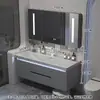 Gabinete de baño con lavabo integrado de piedra chapado en oro de lujo ligero estilo italiano, juego de tocador para baño