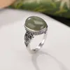 Anillo Retro Viejo Patrón Ruyi Yilu Plata Jade Qingshui Plata de Ley S925 Anillo Casual Huevo Estilo Nacional