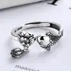 Anillo de Plata de Ley 925 Enriquecido con Pez Koi Estilo Étnico Retro Pez Pequeño Loto Flor de Loto Anillo para el Dedo Apertura