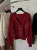 Yuran 26 Nuevo Estilo Primavera Temprana Mezcla de Lana Doble Botonadura Solapa de Muesca Canalé Elegante Chaqueta Cardigan de Punto
