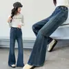 Nuevos jeans acampanados de otoño estilo coreano con detalles plateados para niñas, pantalones largos ajustados de cintura alta para primavera y otoño para niñas