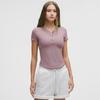 Camisa de Manga Corta Henry para Mujer Camiseta de Punto Acanalado Corte Ajustado Ropa de Yoga Botones Deportiva Camiseta Básica de Verano
