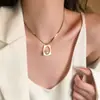 Corrente de Suéter Moletom de Aço Titânio Dourado Feminina Luxo Acessível Nicho Elegante de Ponta Colar com Pingente Longo Acessórios de Outono e Inverno