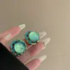 Pendientes de Colores Estilo Palacio con Cuentas de Semillas y Pedrería, Modernos y Lujosos, Elegantes Pendientes de Botón Geométricos de Cristal Verde para Mujer