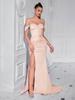 Vestido de Noche de Lujo Ligero de Alta Gama para Mujer Transfronterizo con Abertura, Elegante Vestido Largo de Banquete de Dama con Hombro Descubierto y Tubo