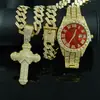 Moda Genial Conjunto de Collar con Colgante de Cruz Pulsera Reloj Caja de Regalo Traje Regalos Hermosos de Alta Gama para Hombres