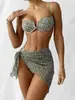 2026 Verão Novo Estilo Europeu e Americano Sexy Floral com Aro Conjunto de Biquíni Três Peças Moda Praia Feminina