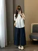 Calça Casual Casual de Algodão 100% Zedaijiai Estilo Japonês e Coreano com Design Floral Vintage, Perna Larga, Cadarço Curvo para Mulheres