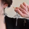 Pendientes de bambú verde con abanico plegable transparente, estilo vintage Hanfu, estilo nacional, con gancho para la oreja, para primavera y verano, estilo cheongsam chino, nuevos y modernos pendientes de bambú.
