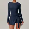 Vestido Deportivo Ajustado Anti-Exposición Falso de Dos Piezas Transfronterizo con Tirantes Divididos Espalda Hermosa en Forma de U Manga Larga Falda de Tenis 3061