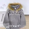 Suéter Jacquard Estilo Étnico Retro Americano Transfronteiriço com Gola de Pelo, Nova Tendência de Malha Fair Isle Quente de Inverno