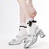 Calcetines Tobilleros de Encaje con Lazo Calcetines Blancos Dulces JK Hasta la Rodilla Calcetines de Algodón Apilados Calcetines de Encaje Estilo Japonés Lolita de Media Pantorrilla