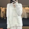 100% Lana Pura Otoño e Invierno 2026 Nuevo Cardigan Jacket de Punto Holgado para Mujer con Cuello en V y Botón de Nudo Chino en Forma de Diamante