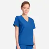 Uniforme de Enfermagem Elástico Manga Curta Conjunto de Duas Peças Feminino Roupa de Trabalho para Dentista Roupão Cirúrgico Esticável Masculino