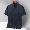 Nuevo Traje Tang Estilo Chino para Hombres de Mediana Edad y Mayores, Camisa para Papá, Hanfu de Seda Helada Manga Corta, Ropa de Verano Delgada para Abuelos