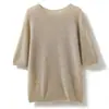 Suéter Base Fino Soltinho Manga Curta Feminino Gola Redonda Estilo Coreano Macio para Primavera e Outono de Mistura de Caxemira e Seda