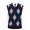 Chaleco de punto con cuello en V transfronterizo para otoño e invierno, chaleco sin mangas para hombre con estampado de rombos, suéter jacquard engrosado para mediana edad, chaleco de punto para hombre
