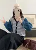 Nuevo cárdigan de punto con mangas de mezclilla a rayas y patchwork estilo coreano y japonés para mujer, abrigo de suéter de dos piezas para primavera y otoño, top estilo perezoso