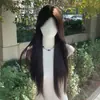 Peruca Yiduo Estilo Coreano Realista Cabelo Longo Liso com Partição Central e Franja, Popular Online, Versátil para Uso Diário, Conjunto de Peruca Cheia Fashion
