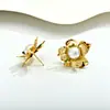Pendientes de Botón de Flor Tridimensional Metálicos Minimalistas Retro Estilo Francés de Perla de Alto Brillo para Mujer, Pendientes de Diseño Único y Exagerado