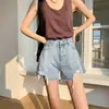Shorts Jeans Rasgado Feminino Verão Fino 2022 Novo Preto Cintura Alta Solto Linha A Quente Tendência Hot Pants