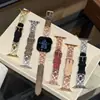 Pulseira de Relógio em Camurça com Zircônia Cúbica de Cobre e Strass Floral Compatível com Apple Watch iwatch Séries 12 11/10 Ultra/SE9