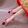 Zapatos Individuales de Corte Bajo Nuevos de Primavera, Verano y Otoño 2023 para Mujer, Tacones Altos Rojos de Punta para Dama de Honor, Zapatos de Boda para Mujer, Versátiles