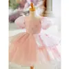 Vestido infantil transfronterizo para bebés de un año, nuevo modelo 2026, vestido de princesa para cumpleaños, tul rosa esponjoso, adecuado para anfitriona