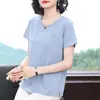 Camiseta de Manga Corta para Mujer, Nueva Moda de Verano 2026, Blusa Elegante Bordada que Reduce la Edad para Mujeres de Mediana Edad y Mayores