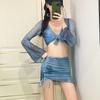 Traje de Baño Dividido Nuevo de Verano 2024 Set de Cuatro Piezas para Mujer Estilo Sexy Tie-Dye Cubre Vientre Adelgazante Traje de Baño para Vacaciones en Aguas Termales