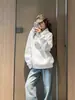 Sudadera con Capucha Suelta para Mujer Primavera Otoño Estilo Coreano Pulóver Chaqueta con Forro de Terciopelo Adelgazante Versátil Sensación Relajada Perezoso Color Sólido Top