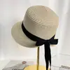 Sombrero de Paja Tejido con Cinta para Mujer, Estilo Japonés, Fresco y Sencillo, Vacaciones en la Playa, Protección UV, Sombrero de Sol de Ala Ancha