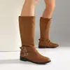 2026 Nuevas Botas Altas de Tacón Grueso con Hebilla Estilo Occidental para Comercio Exterior Transfronterizo Europeo y Americano Estación Independiente Otoño
